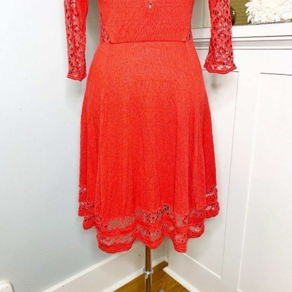 Free People Red Cut Out Lace Fit and Flare Dress - Picture 6 of 9